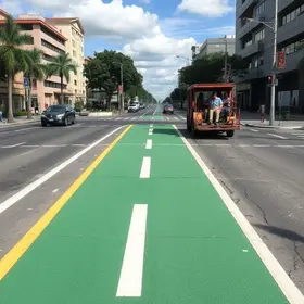 Pintura da ciclovia na Av. Santana